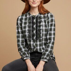NWOT J crew embellished front forest tartan button down shirt M